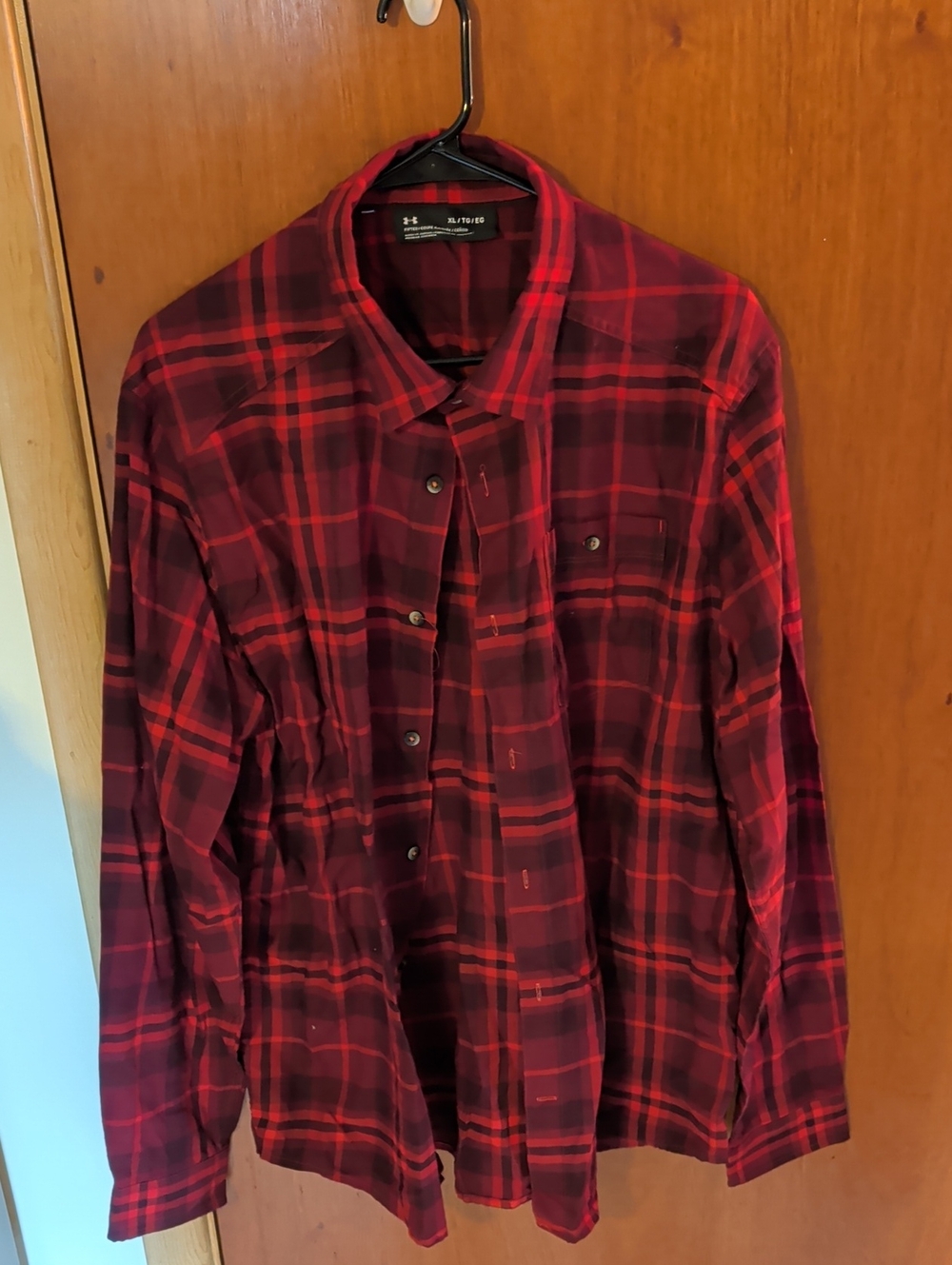Under Armour Men’s Red and Black Plaid Button-Down Shirt
